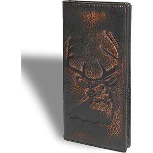 Men Brown Deer Long Wallet Full Grain with Hand Burnished Blocking Rodeo…
